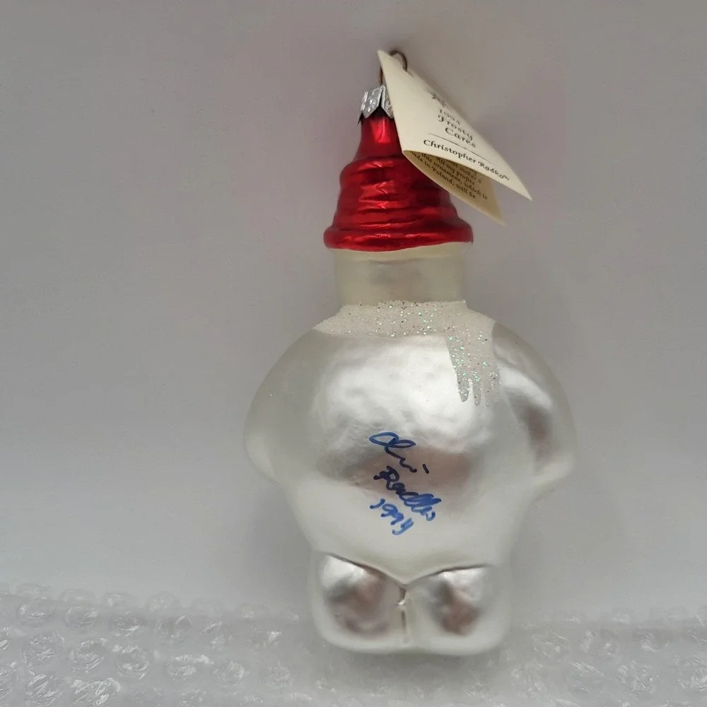 Christopher Radko 1994 Frosty Cares Glass Ornament Snowman with Signed